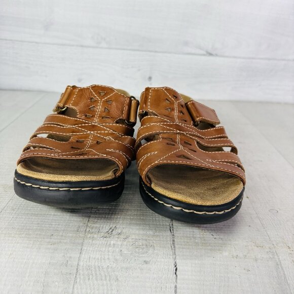 Clarks Bendables Womens 65661 Brown Tan Leather Slide Open Toe Shoes Size 9 XW - Picture 9 of 16